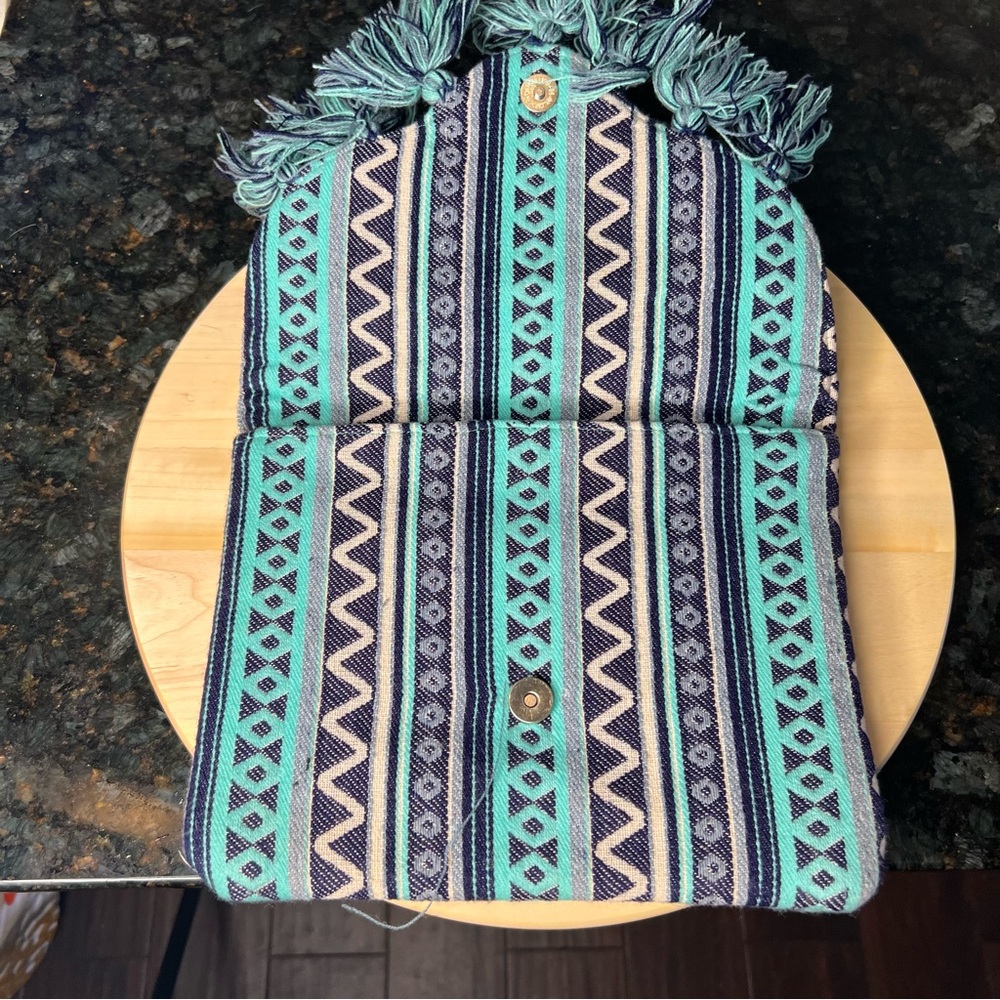 Beautiful Blue Clutch With Tassel Details Button Magnet Closure - Picture 2 of 6
